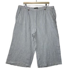 Ellen Tracy Linen Wide Leg Cropped Capri Pants Stripes Size XL Nautical Beachy